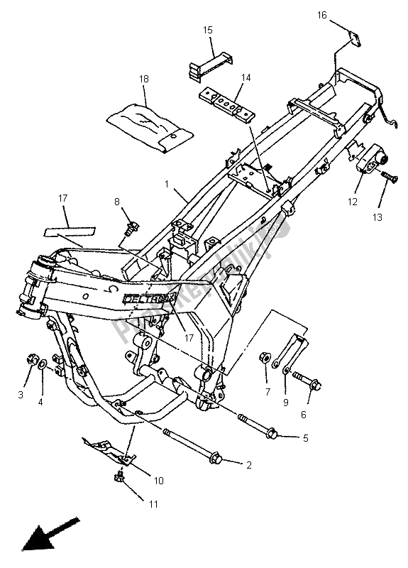 Todas as partes de Quadro, Armação do Yamaha TDR 125 1996