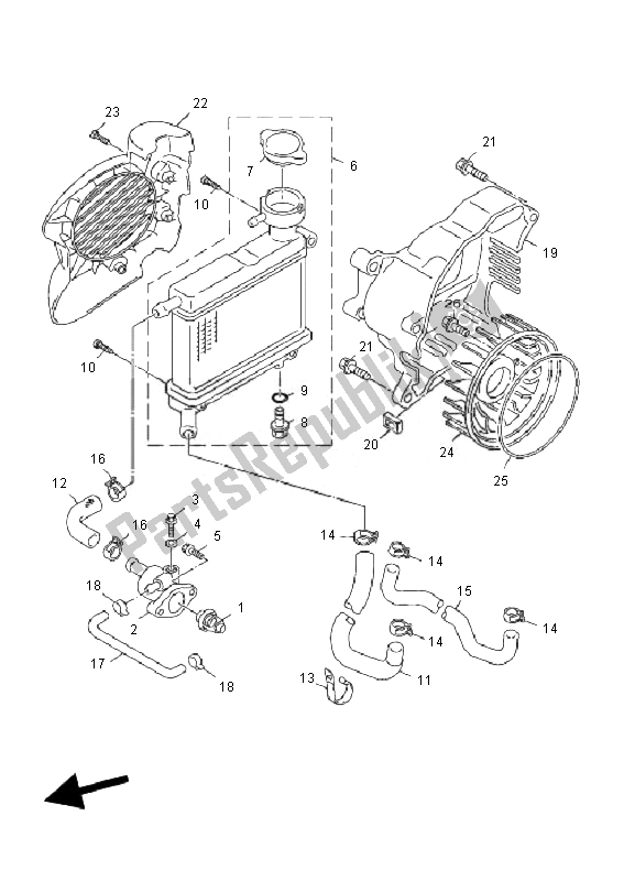 All parts for the Radiator & Hose of the Yamaha YN 50F 4T Neos 2010