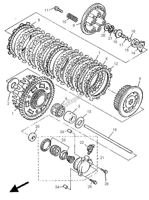 Toutes les pièces pour le Embrayage du Yamaha FZR 1000 1995