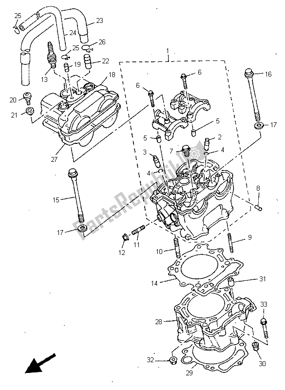 All parts for the Cylinder of the Yamaha YZ 400F 1998