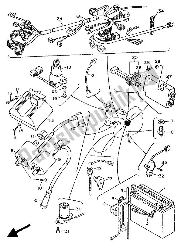 Tutte le parti per il Elettrico 1 del Yamaha XV 750 Virago 1992