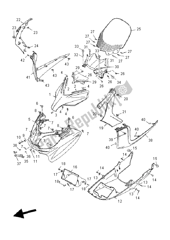 All parts for the Windshield of the Yamaha YP 250R X MAX 2010