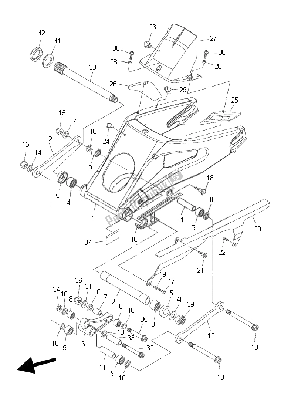 Alle onderdelen voor de Achterste Arm van de Yamaha YZF R6 600 2011