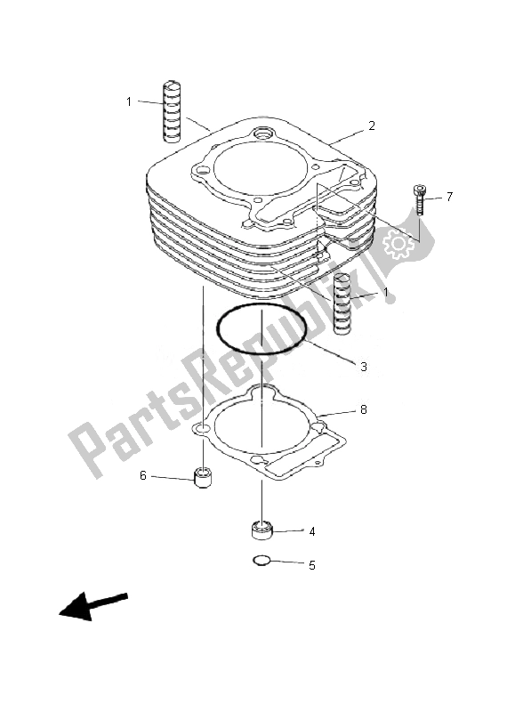 Tutte le parti per il Cilindro del Yamaha YFM 350F Grizzly 2X4 2007