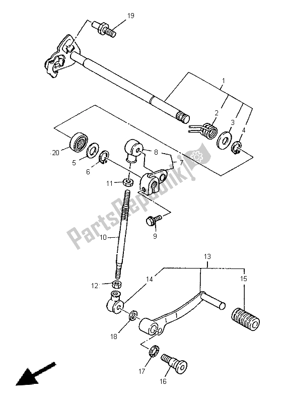 All parts for the Shift Shaft of the Yamaha TDM 850 1996