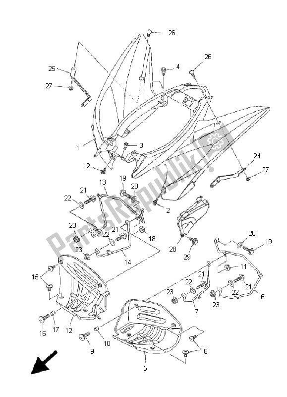 All parts for the Rear Fender of the Yamaha YFM 250R 2009