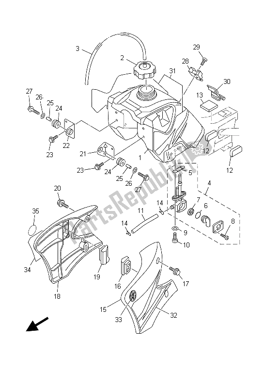 All parts for the Fuel Tank of the Yamaha TT R 90 2003