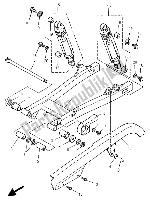 All parts for the Rear Arm & Suspension of the Yamaha XV 125 S 1999