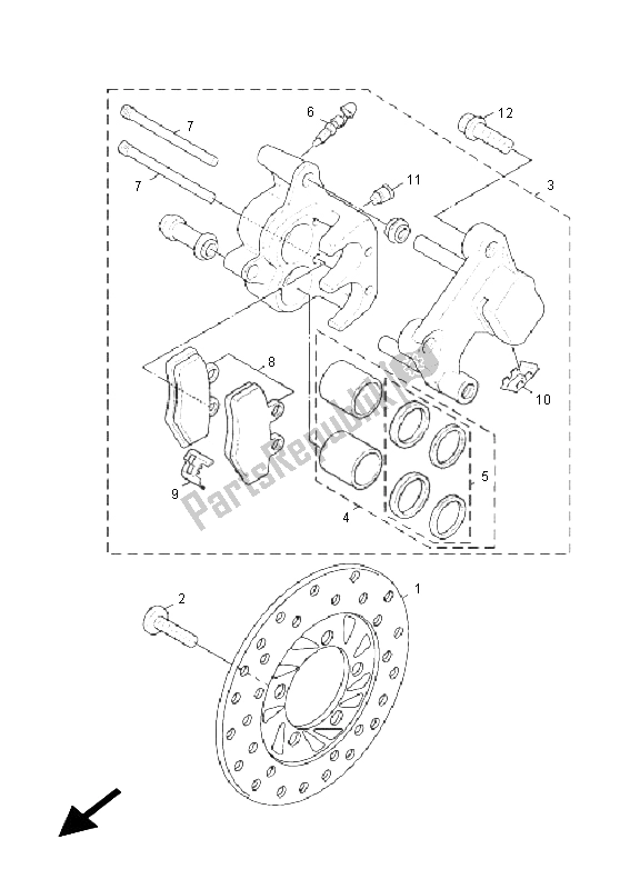All parts for the Front Brake Caliper of the Yamaha NXC 125E Cygnus X 2011