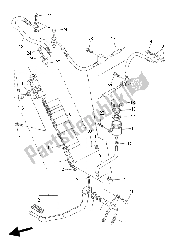 All parts for the Rear Master Cylinder of the Yamaha FZ6 Sahg 600 2008