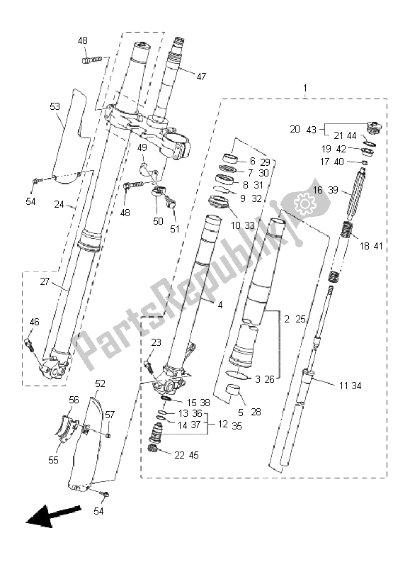 All parts for the Front Fork of the Yamaha WR 250X 2011