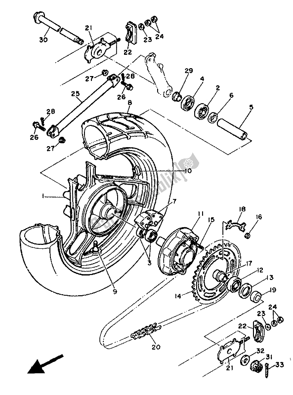 All parts for the Rear Wheel of the Yamaha FZ 750 Genesis 1988