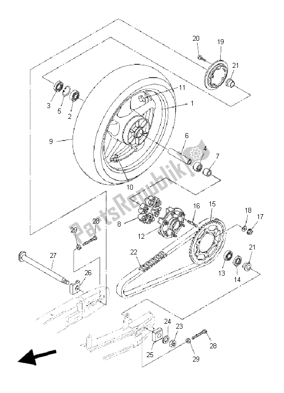 All parts for the Rear Wheel of the Yamaha FZ6 Sahg 600 2009