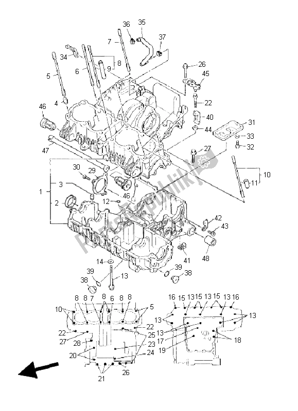 All parts for the Crankcase of the Yamaha XJR 1300 2008