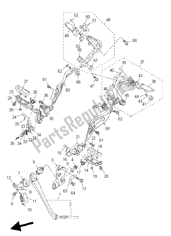 All parts for the Stand & Footrest of the Yamaha VMX 17 1700 2011