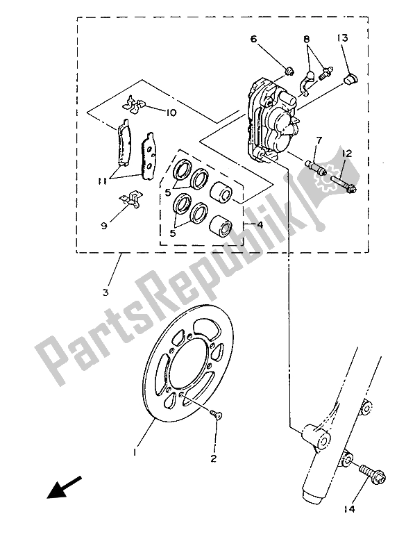 All parts for the Front Brake Caliper of the Yamaha YZ 80 1987