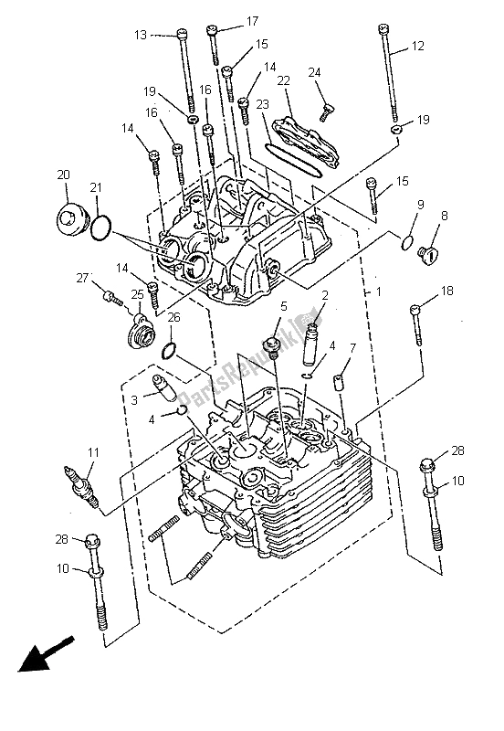 Todas as partes de Cabeça De Cilindro do Yamaha SZR 660 1997