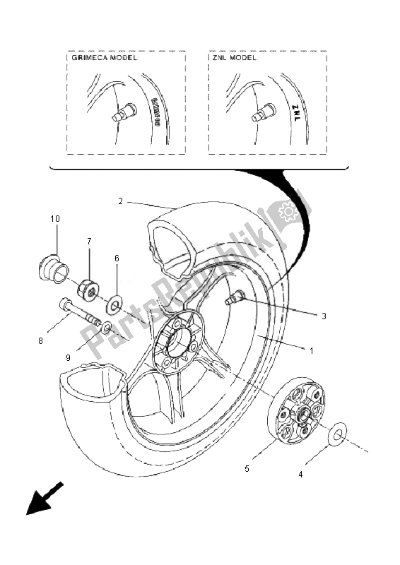 All parts for the Rear Wheel of the Yamaha YQ 50L Aerox Race Replica 2007