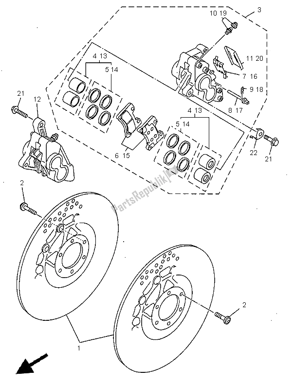 All parts for the Front Brake Caliper of the Yamaha TDM 850 1999