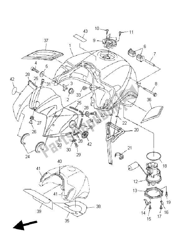 All parts for the Fuel Tank of the Yamaha FZ1 S Fazer 1000 2010