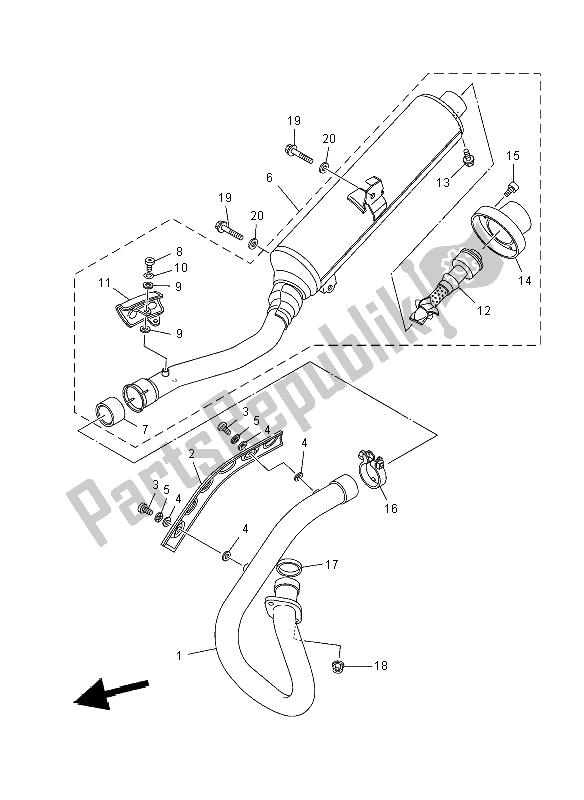 All parts for the Exhaust of the Yamaha YFM 350R 2012