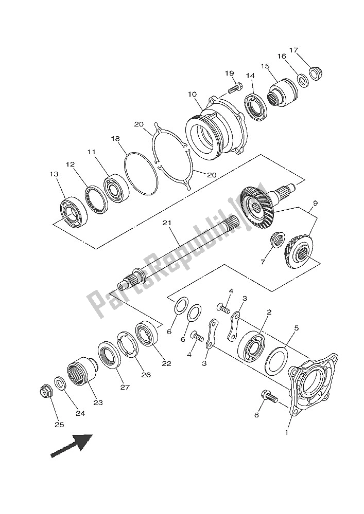 All parts for the Middle Drive Gear of the Yamaha YXE 700E 2016