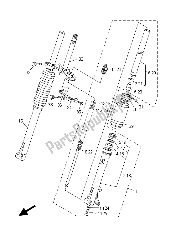 Tutte le parti per il Forcella Anteriore (sinistra) del Yamaha TT R 125E SW LW 2003