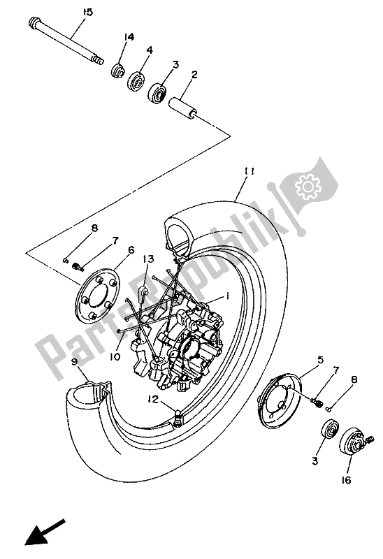 Toutes les pièces pour le Roue Avant du Yamaha XV 1100 Virago 1994