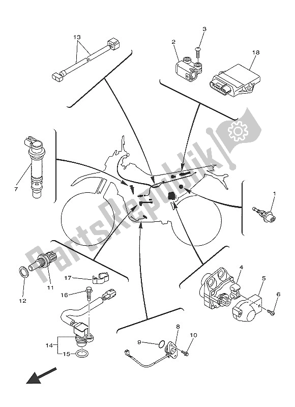 All parts for the Electrical 1 of the Yamaha WR 250R 2016