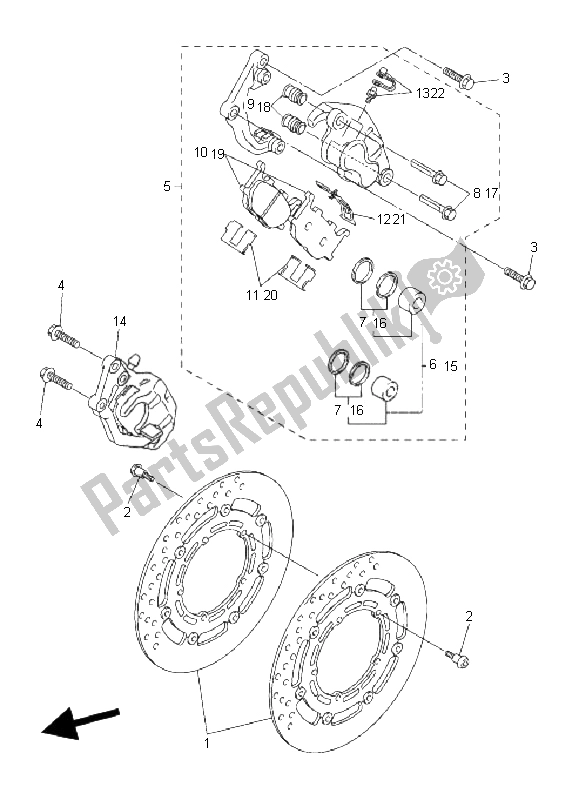 All parts for the Front Brake Caliper of the Yamaha FZ6 S 600 2006