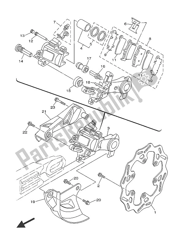 Alle onderdelen voor de Achter Remklauw van de Yamaha YZ 250 2016