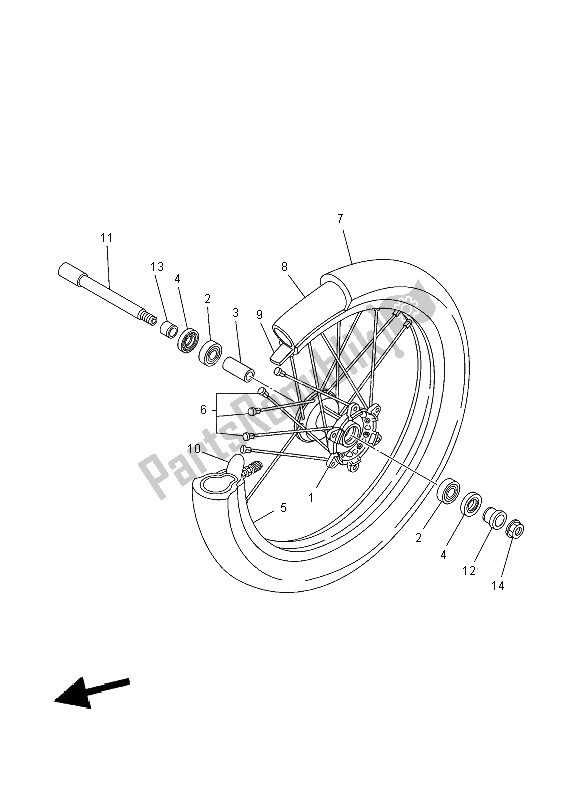 All parts for the Front Wheel of the Yamaha YZ 250 2008