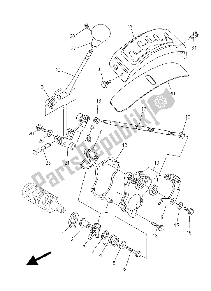 All parts for the Shift Shaft of the Yamaha YFM 550 Fwad Grizzly 2015