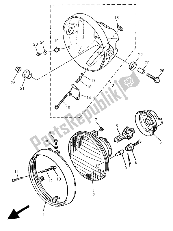 All parts for the Headlight of the Yamaha XJR 1300 SP 1999