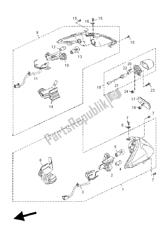 All parts for the Taillight of the Yamaha YP 250R X MAX 2010