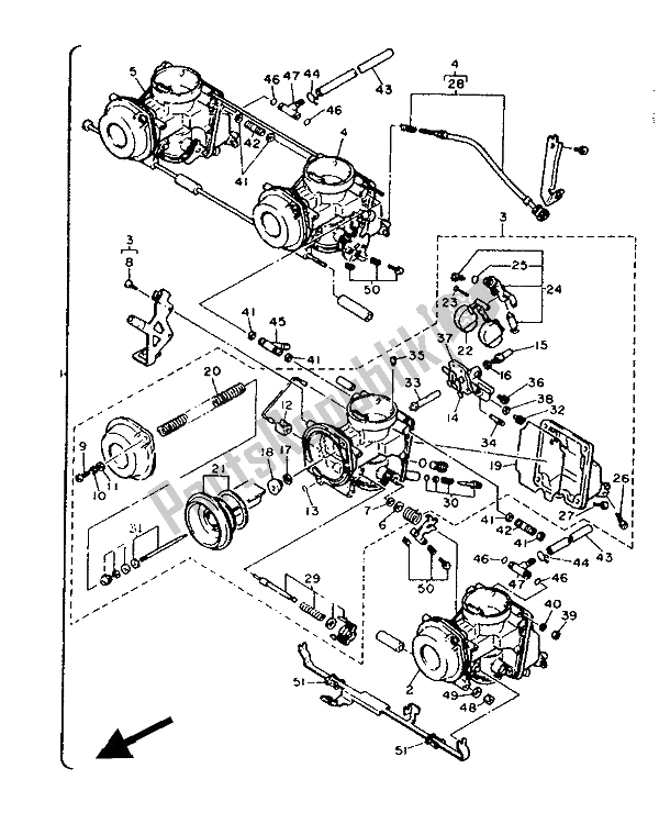 Alle onderdelen voor de Carburator van de Yamaha FZR 600 Genesis 1990