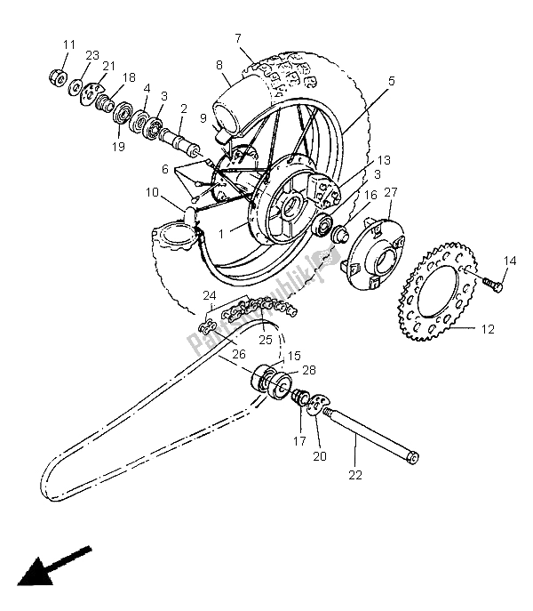 Todas as partes de Roda Traseira do Yamaha TT 600E 1998