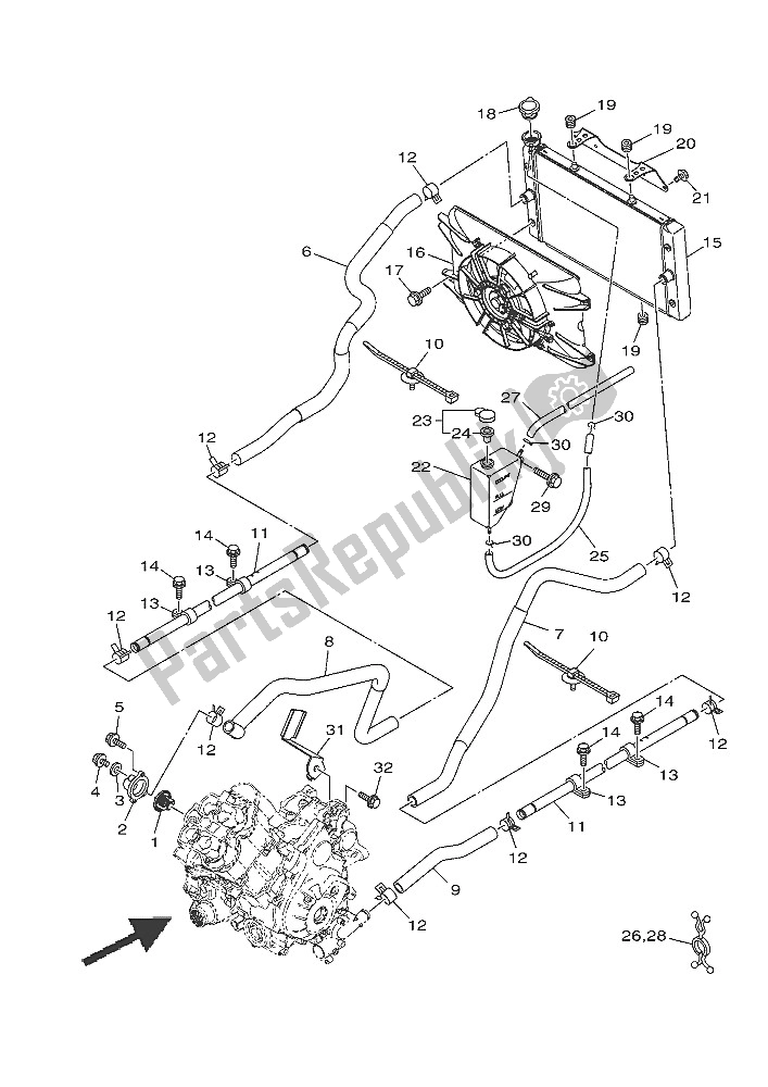 All parts for the Radiator & Hose of the Yamaha YXE 700 ES 2016