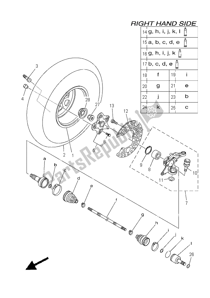 All parts for the Front Wheel 2 of the Yamaha YFM 550 Fwad Grizzly 2015