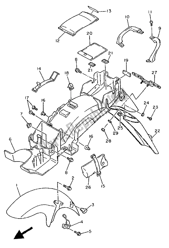 Alle onderdelen voor de Spatbord van de Yamaha XJ 600S Diversion 1994