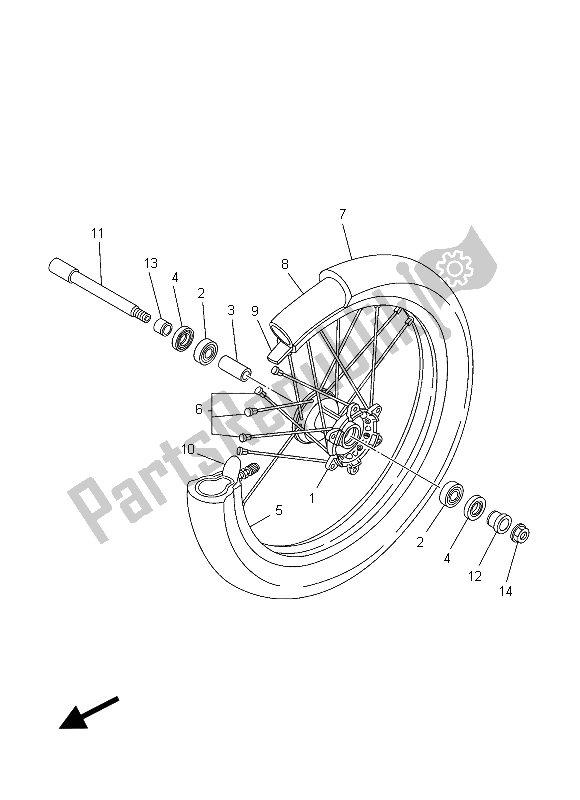 All parts for the Front Wheel of the Yamaha YZ 125 2015