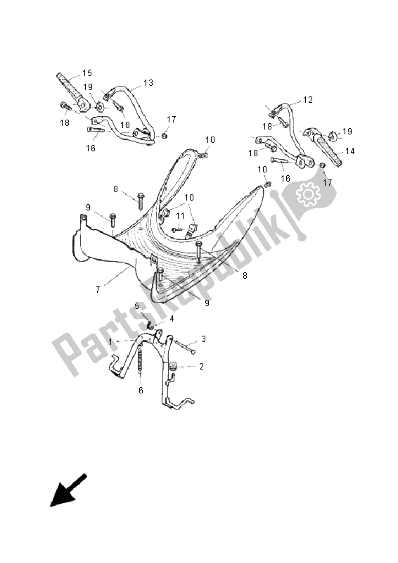 All parts for the Stand & Footrest of the Yamaha YH 50 WHY 2005