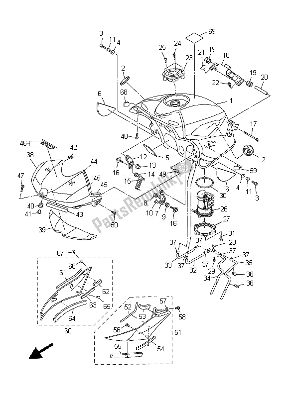 Alle onderdelen voor de Benzinetank van de Yamaha YZF R6 600 2013