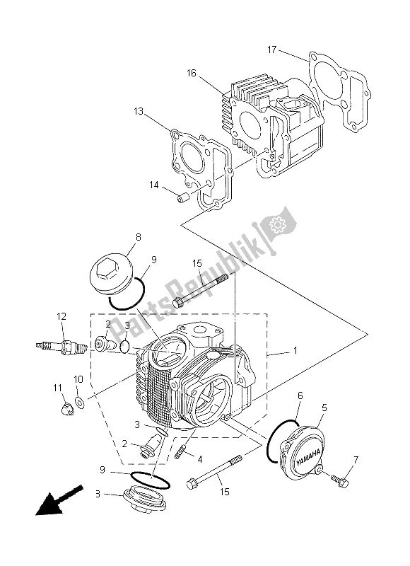 Alle onderdelen voor de Cilinderkop van de Yamaha TT R 50E 2014