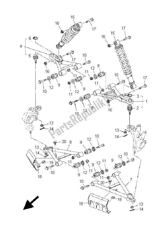 All parts for the Front Suspension & Wheel of the Yamaha YXR 700F Rhino 2009