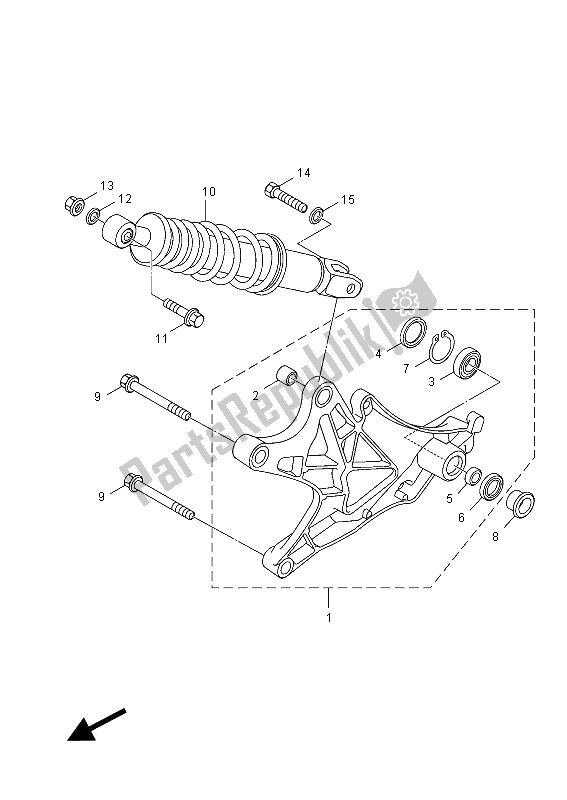 Alle onderdelen voor de Achterarm & Ophanging van de Yamaha HW 125 2012