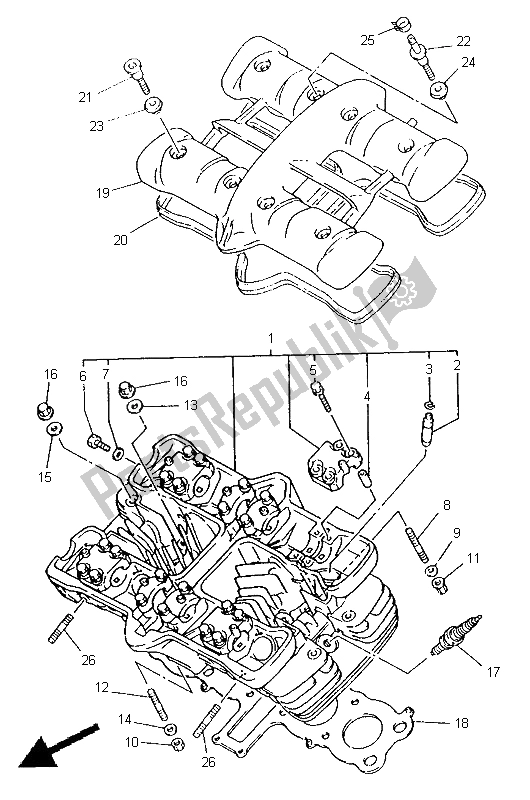 All parts for the Cylinder Head of the Yamaha XJ 600S Diversion 1998