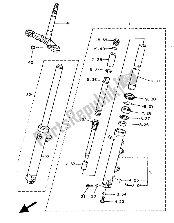 All parts for the Front Fork of the Yamaha XJ 600S Diversion 1993