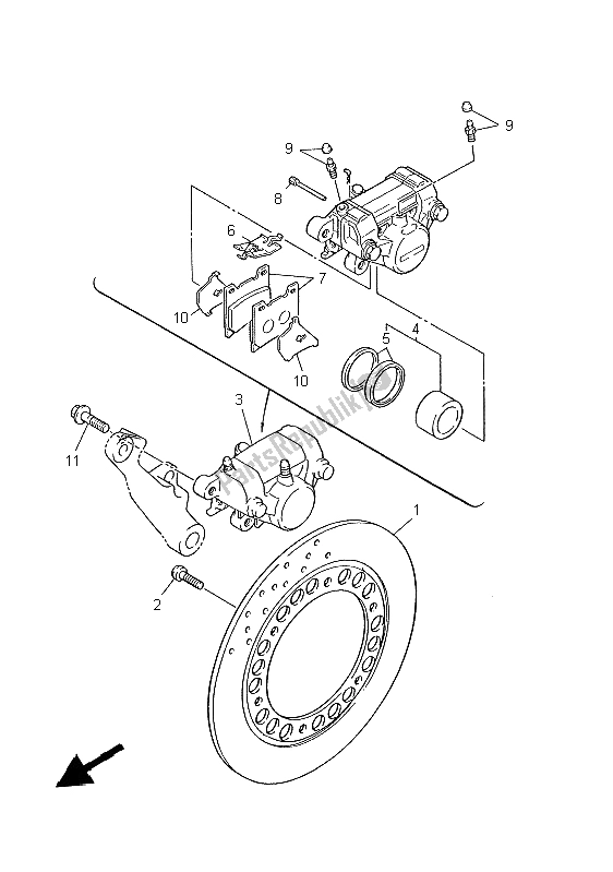 All parts for the Rear Brake Caliper of the Yamaha XJ 600S Diversion 1997