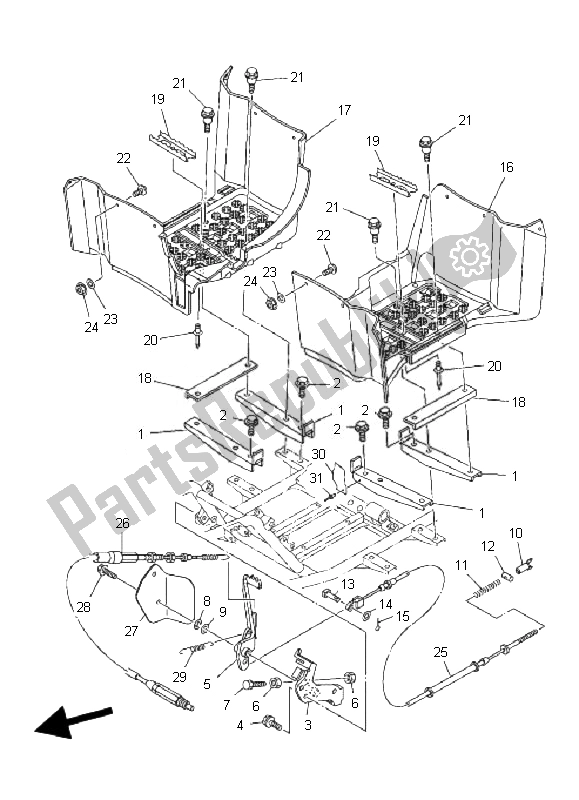 All parts for the Stand & Footrest of the Yamaha YFM 350F Grizzly 4X4 IRS 2010